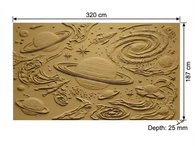 Modern Space Relief Panel Wall Decor Set STL Mural CNC 349  3D model