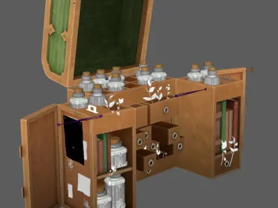apothecary chest Alchemy herbs Storage Box medicine powder Low-poly 3D model