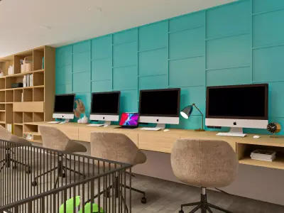 Modern Workspace with a Natural Ambiance Home Office Low-poly 3D model