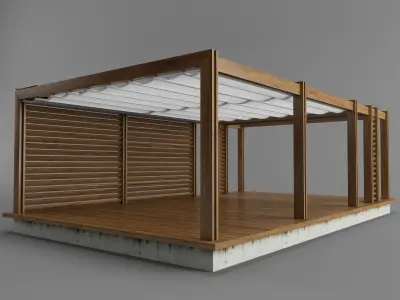 wooden pargola and fabric pargola 3D model