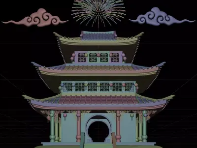 Chinese New Year Traditional Gate Building  3D model