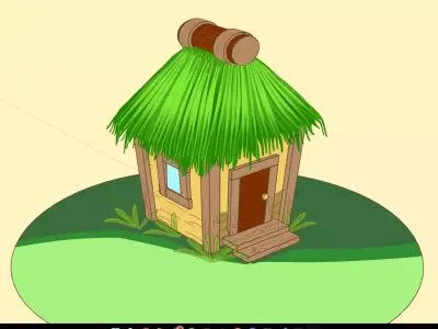 Stylized Grass Hut 2D 3D Grease pencil  Low-poly 3D model