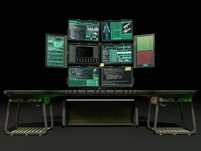 Sci-Fi Desk And Monitors - Hacker Scene Low-poly 3D model