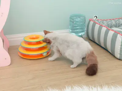  Circular Cat Toy Tower with Moving Balls Fur Animated Rigged 