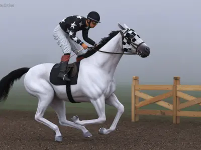  White Racing Horse with Jokey Gallop 