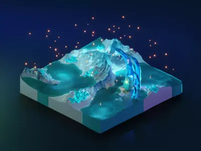 low poly Gameasset8 iceberg with lights Low-poly 3D model