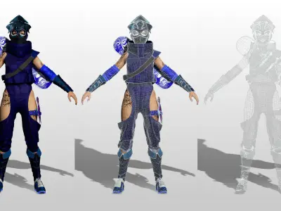 Aokami Stylized Sci Fi Ninja Warrior Game Ready Character Low-poly 3D model