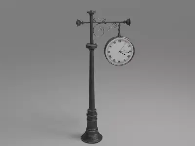 Vintage Street Clock Low-poly 3D model