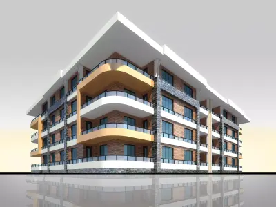 U Type Planning Architectural 3d Model with Render Scene Low-poly 3D model
