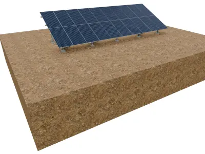 Lowpoly Ground Mounted Solar Panels-10 Rows of PV Modules Low-poly 3D model