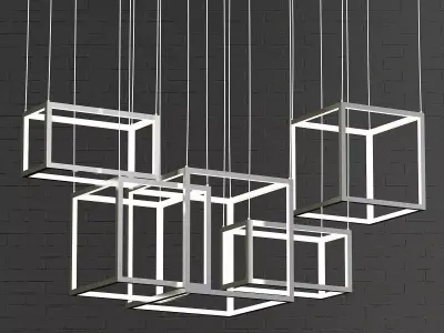 candela pendant light with four cubes hanging from it 3D model