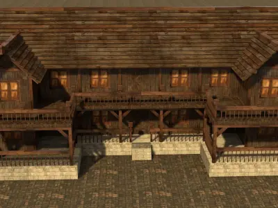 old village medieval city house low poly Low-poly 3D model