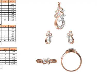 Light wt Ring Earrings Pendant set stl jcd 1-render details 3D print model 33