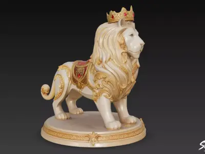 Lion Statue V44 Low-poly 3D model