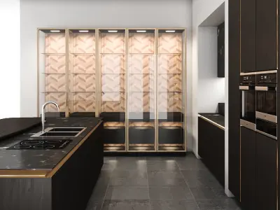 SieMatic-SLX-PURE gold kitchen design 3D model