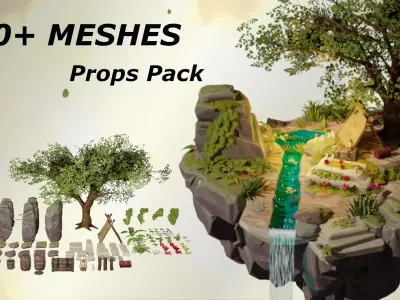 Stylized Props Pack - over 100 QUALITY MESHES Low-poly 3D model