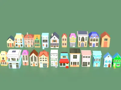 building collection for cartoon or game Low-poly 3D model