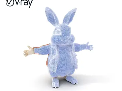 Fluffy Rabbit Character Rigged and Animated for Games and Cin... Low-poly 3D model