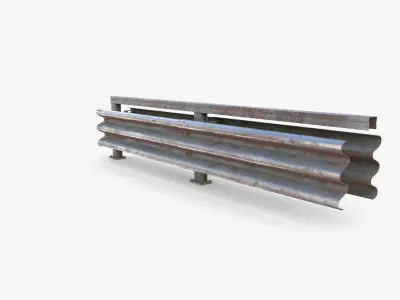 Tileable double sided traffic barrier guardrail V1 weathered Low-poly 3D model