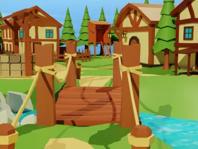 Cartoon Medieval Village Low-poly 3D model