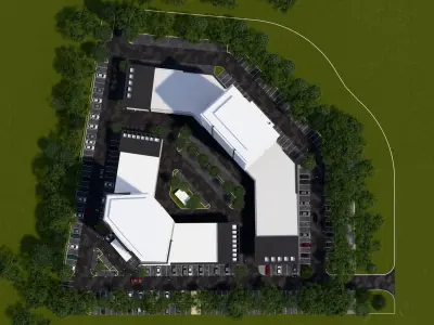 Commercial Development - Shops and Office Towers Low-poly 3D model
