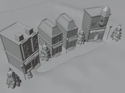 Winter town Low-poly 3D model