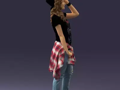 000398 Young Woman in Casual Street Outfit Low-poly 3D model