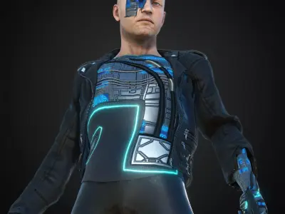 Rigged Woman Cyberpunk Character Low-poly 3D model