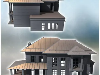 Modern house with symmetrical design metallic roof large windows 3D print model