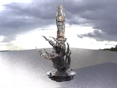 Floating Winter White claw Tree Mountain  Low-poly 3D model