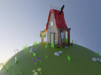 Low Poly House on hill 3D model
