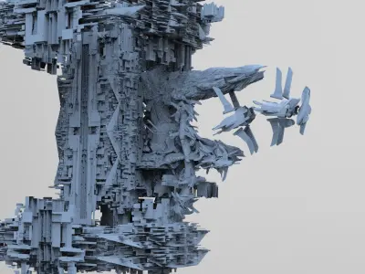 Cyberpunk asteroid base 2 3D model
