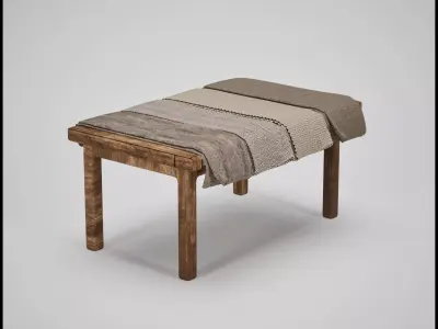 Medieval Market Table with Fabrics Low-poly 3D model