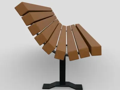 Bench 6 wooden park Low-poly 3D model