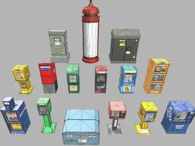 Mailbox newspaper bins and others Low-poly 3D model