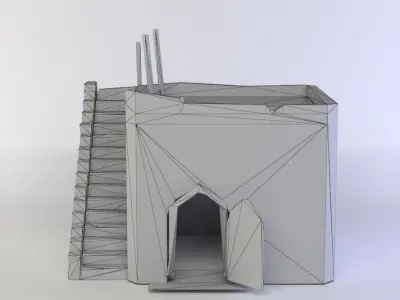 Building old with stairs and door Low-poly 3D model