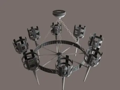Classic Medieval Rustic Iron Chandelier 3D model