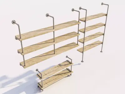 Wall Mounted Floating Pipe Shelf Collection 3D model