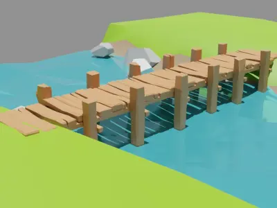 Wooden Bridge Low-poly 3D model Low-poly 3D model