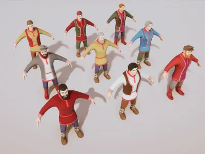 Stylized Medieval People Male Kit Rigged with Shape Keys Low-poly 3D model