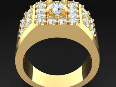 Light Gold Diamond Men Ring 2MR029 3D model