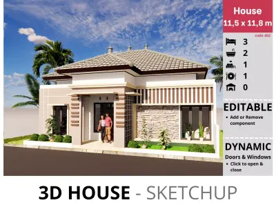 House 11x12m code 402 - Sketchup 3D model