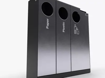 Triple litter bin Low-poly 3D model