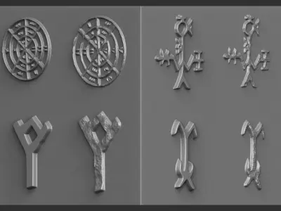 630 Runes Height Map Plane and Damage for Zbrush   Low-poly 3D model