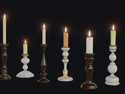 Set of candles in candlesticks 3D model