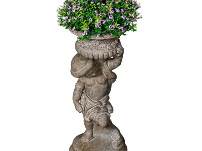 Classic Outdoor Garden Sculpture Flowerpot urn planter Flowers 3D model
