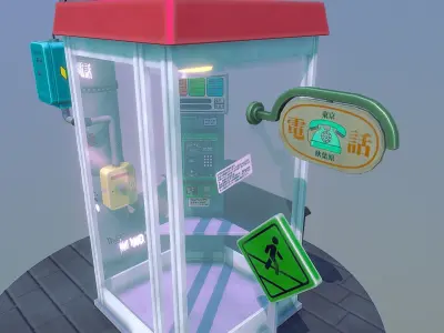 Japanese Payphone Low-poly 3D model