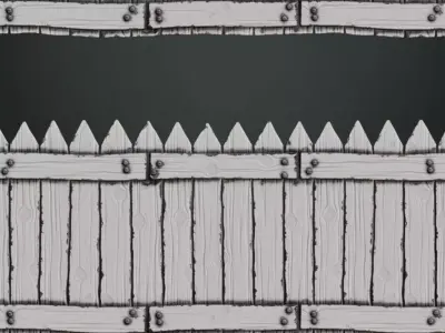 Painted White Wood Slats with Spiked Metal Band PBR Seamless Texture