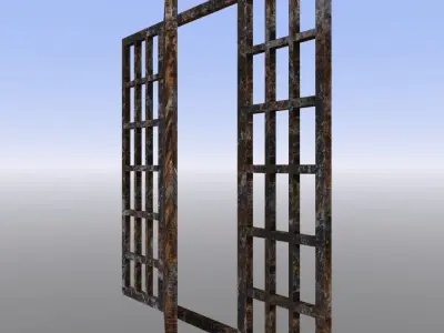 Rusty gate with bars Low-poly 3D model