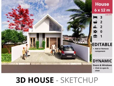 House 6x12m code 574 - Sketchup 3D model 3D model 3D model